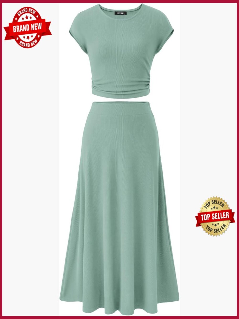 Women's Two Piece Skirt Set - Ribbed Crop Top & Midi Skirt Lounge Set